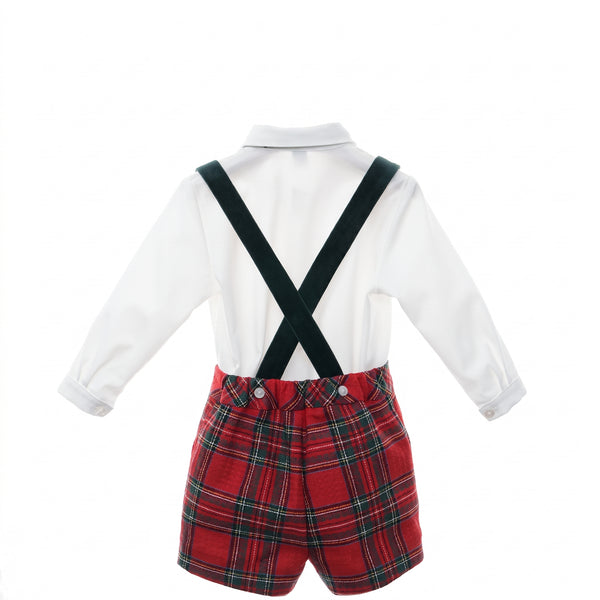 BOYS SUSPENDER TARTAN SHORT AND BOW TIE  SHIRT SET ALBAHACA