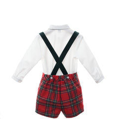 BOYS SUSPENDER TARTAN SHORT AND BOW TIE  SHIRT SET ALBAHACA