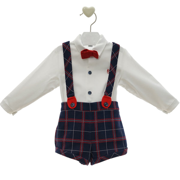 BOYS SHORT WITH SUSPENDERS AND LONG SLEEVE SHIRT DAMASCO