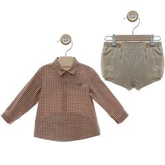 BOYS PLAID AND POCKET SHIRT WITH SHORT SET