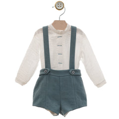 BOYS SHORT WITH SUSPENDER AND MAO COLLAR SHIRT SET