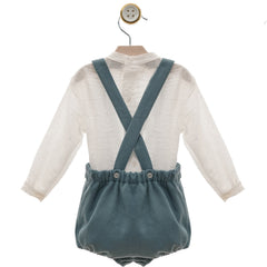 BOYS SHORT WITH SUSPENDER AND MAO COLLAR SHIRT SET