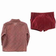BOYS PLAID SHIRT AND CORDUROY SHORT SET ROMA