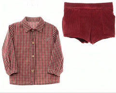 BOYS PLAID SHIRT AND CORDUROY SHORT SET ROMA