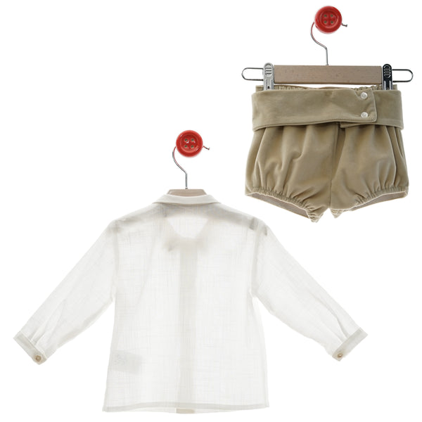 BOYS SHIRT AND BOW TIE WITH VELVET SHORT SET VALS