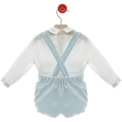 BOYS VELVET SHORT WITH SUSPENDERS AND SHIRT SET MADROÑO