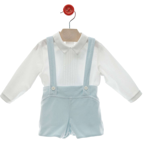 BOYS VELVET SHORT WITH SUSPENDERS AND SHIRT SET MADROÑO