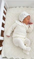 BABY OPENWORK BLANKET AND LACE COLLAR NEWBORN 4P SET