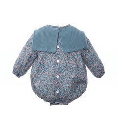 GIRLS FLORAL AND KNIT COLLAR ROMPER HIERBABUENA