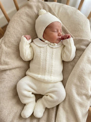IVORY NEWBORN CENTRAL CABLE AND COLLAR 3P SET