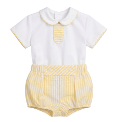 BOYS YELLOW STRIPED SHORT AND SHIRT WITH COLLAR 2P SET