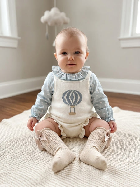 GIRL HOT AIR BALLOON KNIT OVERALLS AND RUFFLE COLLAR SHIRT SET TUL