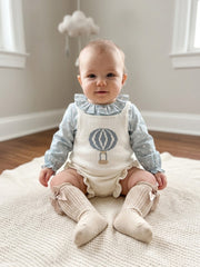 GIRL HOT AIR BALLOON KNIT OVERALLS AND RUFFLE COLLAR SHIRT SET TUL
