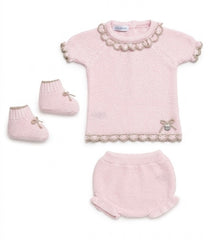 GIRLS KNITTED BLOUSE AND BLOOMER COMBINED WITH BEIGE WAVES  3P SET