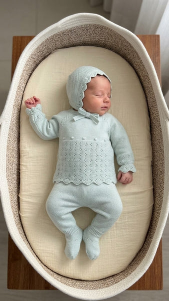 NEWBORN PLAID OPENWORK 3P SET