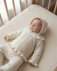 NEWBORN KNIT DOTS AND LACE COLLAR COLLAR 3P SET