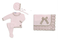 BABY COMBINED WITH BEIGE WAVES BLANKET AND NEWBORN 4P SET