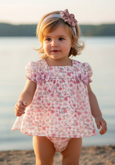 GIRLS FLORAL PLAID SHORT DRESS WITH BLOOMER 2P PALMA