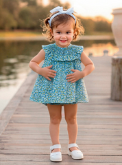 GIRLS FLORAL SHORT DRESS WITH BLOOMER 2P SET RAVENA