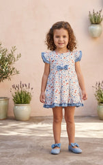 GIRLS FLOWERS AND BLUE RUFFLE DRESS