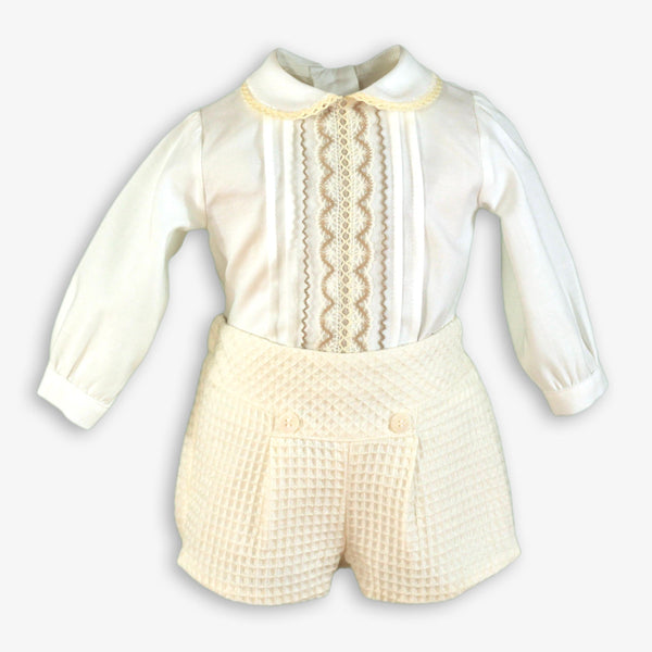 BOYS WAFFLE FABRIC SHORT AND SHIRT WITH ALFORZAS SET