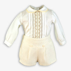 BOYS WAFFLE FABRIC SHORT AND SHIRT WITH ALFORZAS SET
