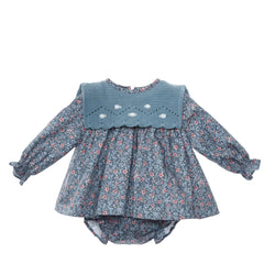 GIRLS FLORAL AND KNIT COLLAR SHORT DRESS SET HIERBABUENA