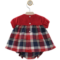 GIRLS PLAID RED VELVET SHORT DRESS WITH BLOOMER