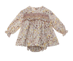 GIRLS FLOWERS AND LEAVES SHORT DRESS SET CURRY