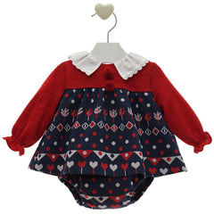 BABY GIRLS SHORT DRESS POM POMS WITH BLOOMERS DAMASCO