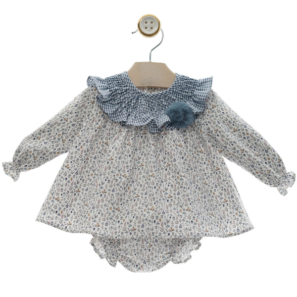 BABY GINGHAM COLLAR FLORAL SHORT DRESS WITH BLOOMER SEDA