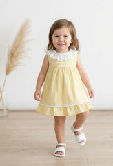 GIRLS STRIPED AND LACE COLLAR SHORT DRESS WITH BLOOMER 2P SET