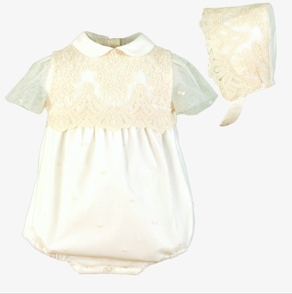 BABY LACE ROMPER WITH BONNET 2P