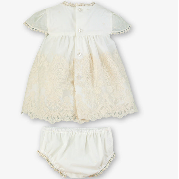 GIRLS LACE SLEEVE DRESS WITH BONET 2P SET