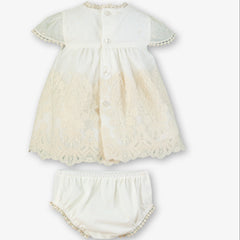 GIRLS LACE SLEEVE DRESS WITH BONET 2P SET