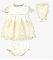 GIRLS LACE SLEEVE DRESS WITH BONET 2P SET