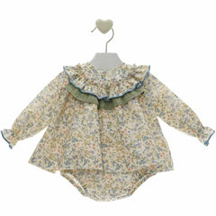 BABY FLORAL WITH RUFFLE COLLAR SHORT DRESS SET LAUREN