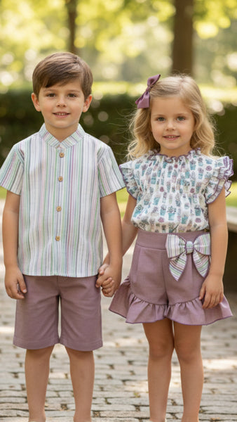 GIRL STRIPED AND PLANTS PRINT BLOUSE 2P SET