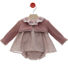BABY LIBERTY SHORT DRESS,BLOOMER AND CARDIGAN  3P SET ONDULINA
