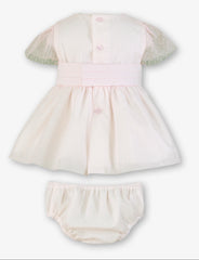 BABY TULLE AND CENTRAL LACE DRESS,BLOOMER AND BONNET 3P SET
