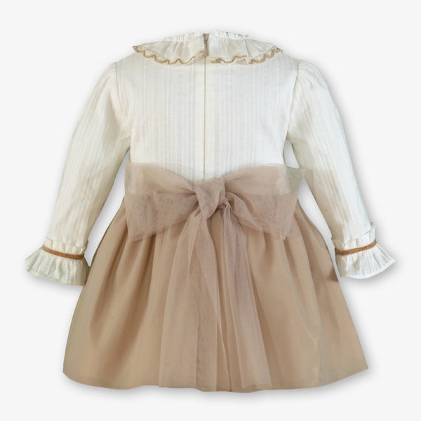 GIRL LONG SLEEVE CAMEL TULLE DRESS