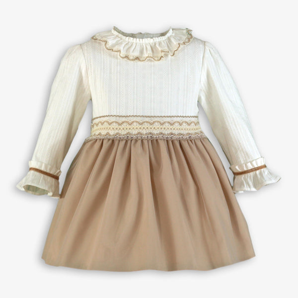 GIRL LONG SLEEVE CAMEL TULLE DRESS