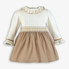 GIRL LONG SLEEVE CAMEL TULLE DRESS