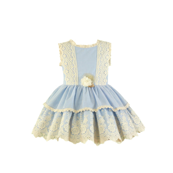 GIRLS LACE APPLIQUES LAYERED DRESS
