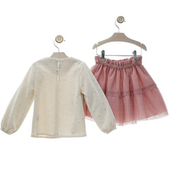 GIRLS TULLE SKIRT AND GOLD SHINE BLOUSE SET