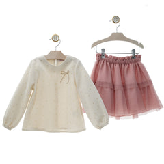 GIRLS TULLE SKIRT AND GOLD SHINE BLOUSE SET