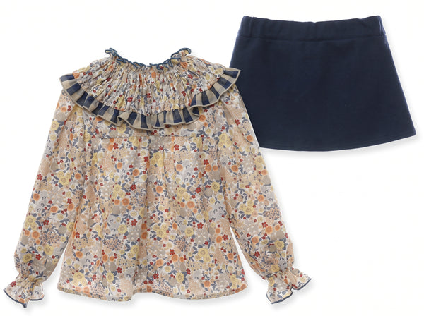 GIRLS FLORAL BLOUSE AND SKORT SET CAMELIA