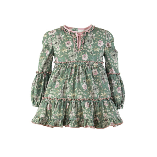 GIRLS FLORAL GREEN DRESS