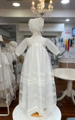 CHRISTENING LACE DETAIL LONG GOWN  WITH BONNET 2P