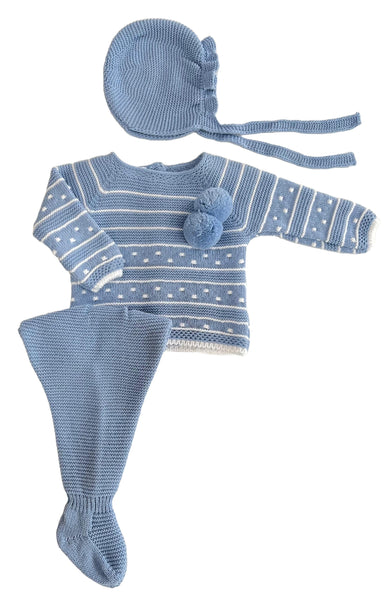 NEWBORN WHITE STRIPES AND POM POM 3P SET